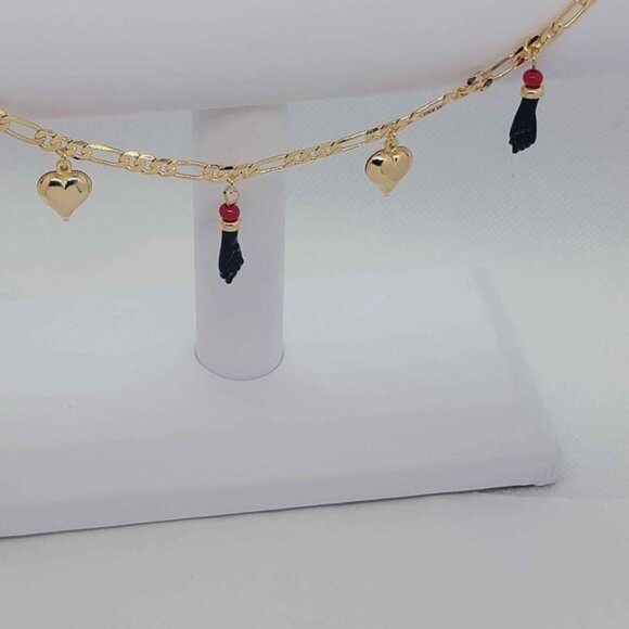 Brand New Brazilian 18k Gold Filled Heart & Azabache Anklet - Picture 5 of 7
